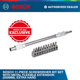 Bosch 11-piece screwdriver bit set with metal flexible extension (200mm), Extra Hard